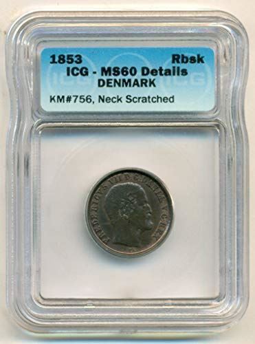 Denmark 1853 FK VS Rigsbankskilling MS60 Details ICG