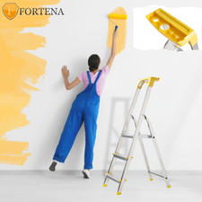 Stehleiter Haushaltsleiter mit 3 Stufen Profi Leiter Aluminium mit Regal Ablage