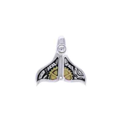 Whale Tail Steampunk Pendant 925 Sterling Silver Sea Life Jewelry Gold Accent