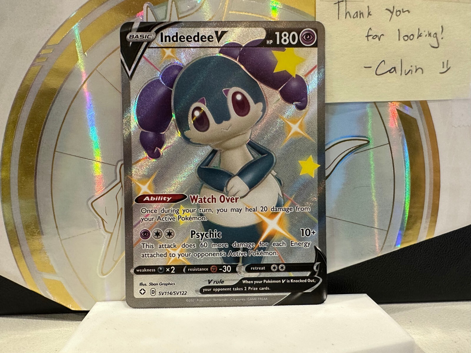 Indeedee V SV114/SV122 Shiny Vault Full Art Shining Fates Pokemon Card NM