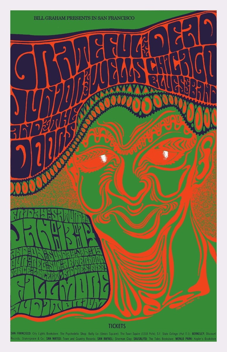 Dany Lartigue リトグラフ ポスター 1971年 Grateful Dead and The Doors 1967 Concert Poster 11 X 17 Framed | eBay