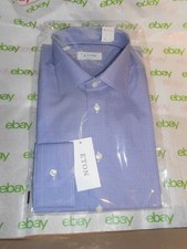 ETON Dress Shirt Contemporary Fit Navy Blue Piquet Houndstooth 43/17 44/17.5 NEW