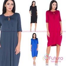 Damen Freizeit Halbarm Übergröße Baggy Tunika Rundhalsausschnitt übergroßes Kleid FM44