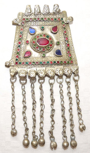 Indo-Persian Islamic antique silver sterling Amulet Pendant w/ gemstones 73 gr.