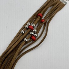 Faux Leather Vegan Beaded Bracelet Brown Red Beads