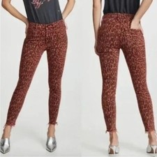 MOTHER High Waisted Looker Ankle Fray Animal Attraction Red Leopard Size 26 NWOT