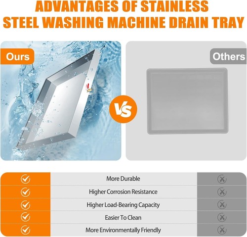 27x25x2,5 Zoll Waschmaschine Abtropfschale, Schwerlast Edelstahl + Abflussloch - Bild 7 von 14