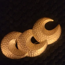 Moon Cresent Shaped Orbit Space Pin Brooch Textured Matt Finish Gold Tone Metal