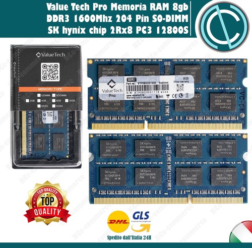 Value Tech Memory RAM 8GB 12800 1600MHZ DDR3 PC3 SODIMM VTP08G3S1600 SK HYNIX - Imagen 2 de 3