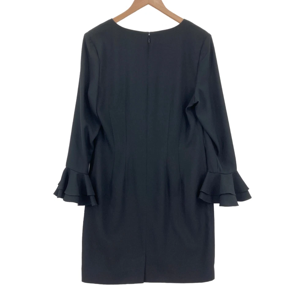 Liz Claiborne A Line Dress Women Petite 12P Black Bell Sleeve Vented Back Zipper - Image 2 of 4