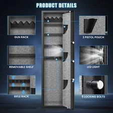 57" Fingerprint Gun Safe, 5-6 Biometric Home Safe with  Adjustable Gun Rack