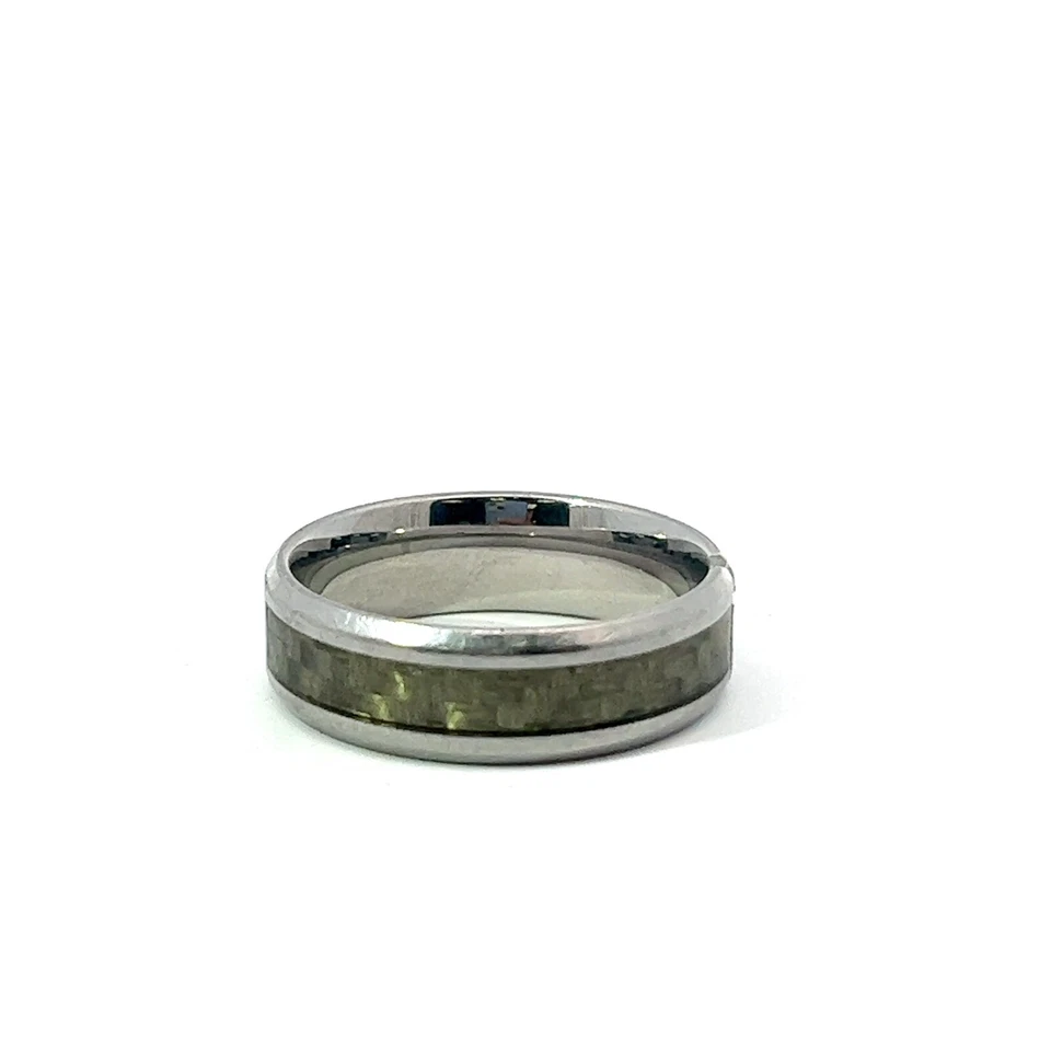 Gris Carbono Fibra Incrustación Acero Inoxidable 8mm Diamante 0.03 Ctw Banda Aro - Imagen 2 de 4