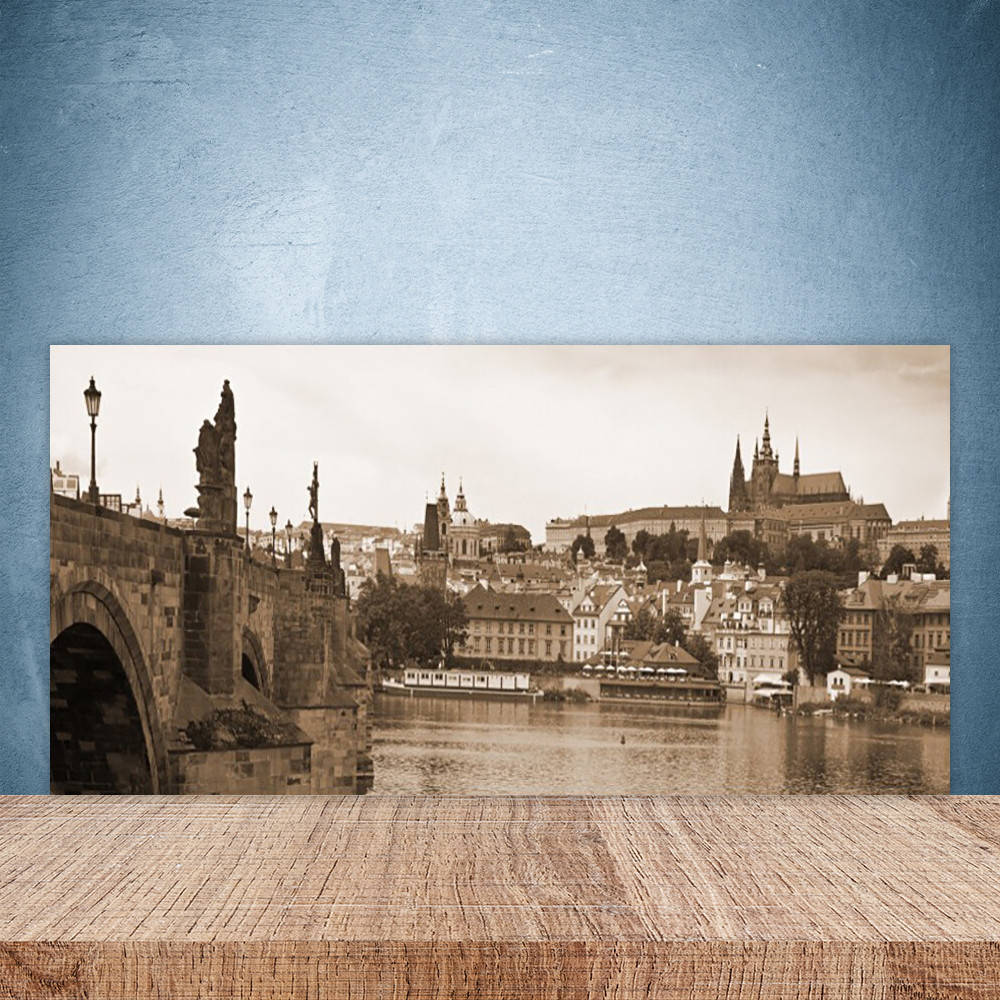 Crédence de cuisine en verre trempé 100x50 cm motif Pont de Prague pour protection murale