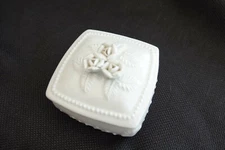 Square White Porcelain Trinket Box with Roses