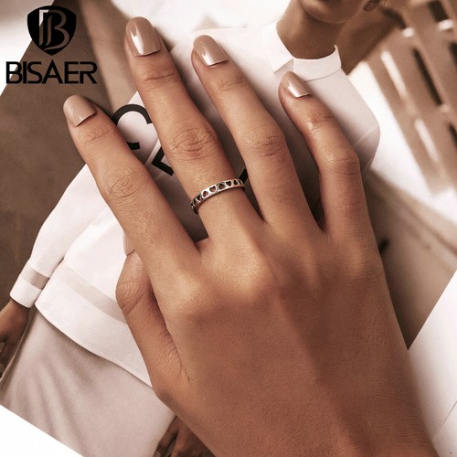 Authentic 925 Sterling Silver European Hollow heart Open Ring For Women Bisaer - Picture 4 of 12