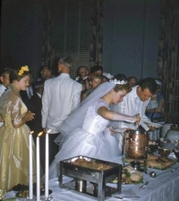 Vintage Stereo Realist Photo 3D Slide WEDDING Couple at Buffet Table