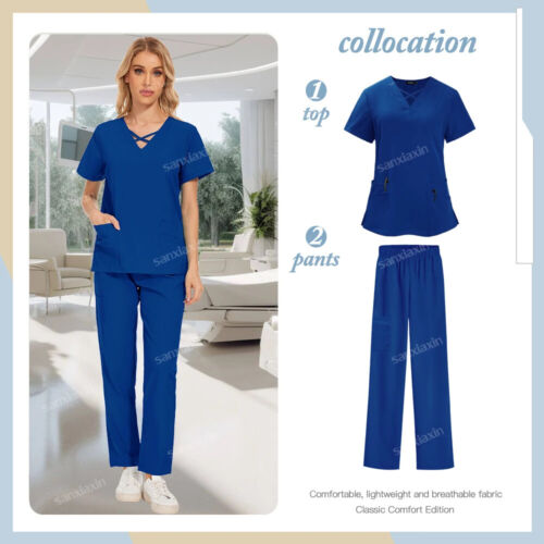 Medical Uniforms Nurse Beauty Salon Workwear Tops Pants Doctor Woman Scrubs Sets - Picture 23 of 32