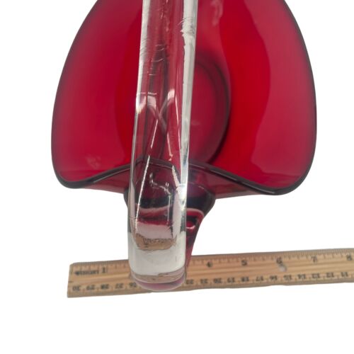 Vintage Duncan & Miller 11" Ruby Red Glass Swan Bowl Clear Neck Basket 4 lbs - Picture 9 of 10