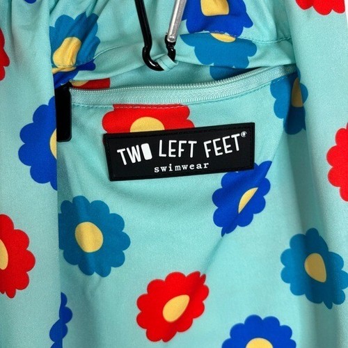 NWT TWO LEFT FEET Lined Swim Shorts in Teal Oopsie Daisy Printed Trunks Size L - Picture 8 of 10