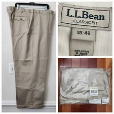 NEW NIP L.L. Bean Classic Fit 100% Cotton O JAX5 Cuffed Hem Khaki Pants 46