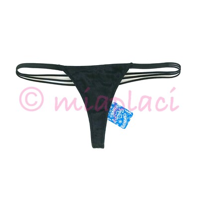 NWT Free People Magic Hour Ribbed Velvet Strappy Thong Panty Black