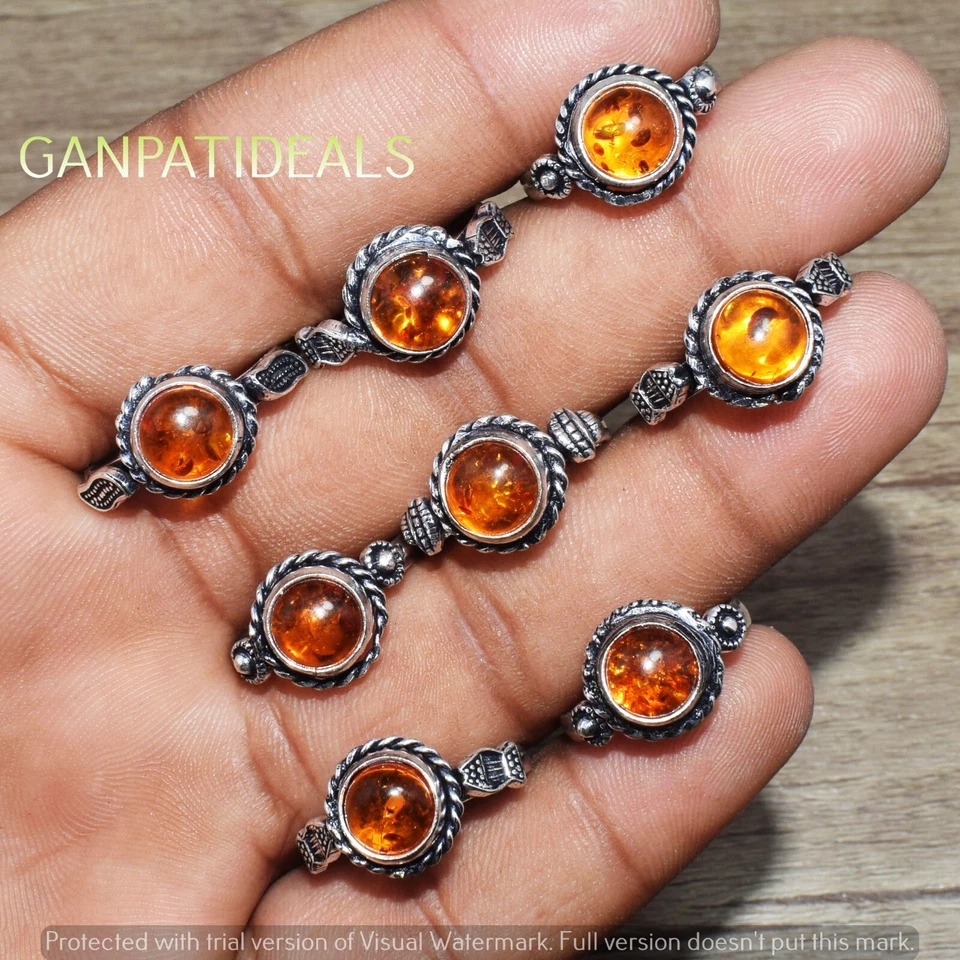 ¡VENTA A GRANEL!! Lote al por mayor de anillos de piedras preciosas de ámbar báltico joyas enchapadas en plata 925 Foto 3 de 4