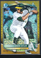 Devin TAYLOR 2025 Bowman Chrome Draft BDC135 GOLD MOJO #'d 39/50 RC ATHLETICS!