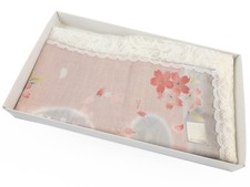 VTG Japanese Silk Scarf Pink Sakura Cherry Blossoms  Lace Trim 69 X 69cm Unused