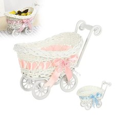 Wicker Baby Carriage For Baby Shower, Wicker Stroller Flower Basket,. X5W6