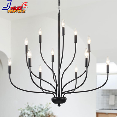 12-Light Black Chandelier for Dining Room 34 Inch Large Farmhouse Chandeliers