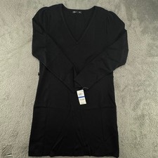 INC International Concepts Sweater Dress Women XL Black NEW V-Neck Puff Sleeve