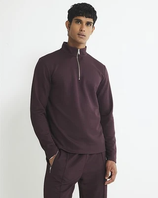 River Island Mens Sweatshirt Red Slim Fit 1/4 Zip Funnel Neck Long Sleeve Top - Image 1 of 4