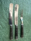 VTG ANTIQUE CIVIL WAR ERA 3 TINE FORK & KNIFE WOOD HANDLE REEANACTOR MESS KIT