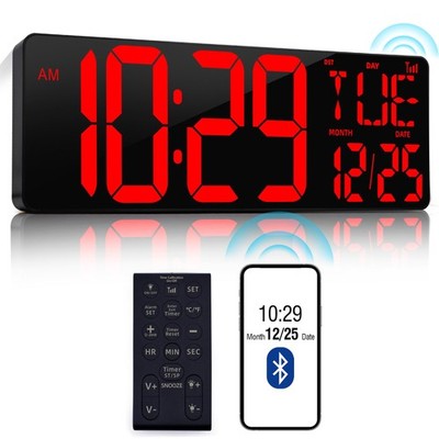 17.2'' Large Digital Wall Clock Bluetooth Auto Sync Time Big Timer Red