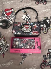 Ed Hardy Rhinestone Love Kills Slowly Crossbody Bag  Matching Design Wallet NWT