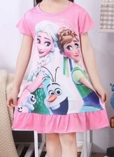 Elsa Anna Olaf Frozen Night Gown Pjs Sleep Dress Shirt Pajamas Toddler Girl 5-6