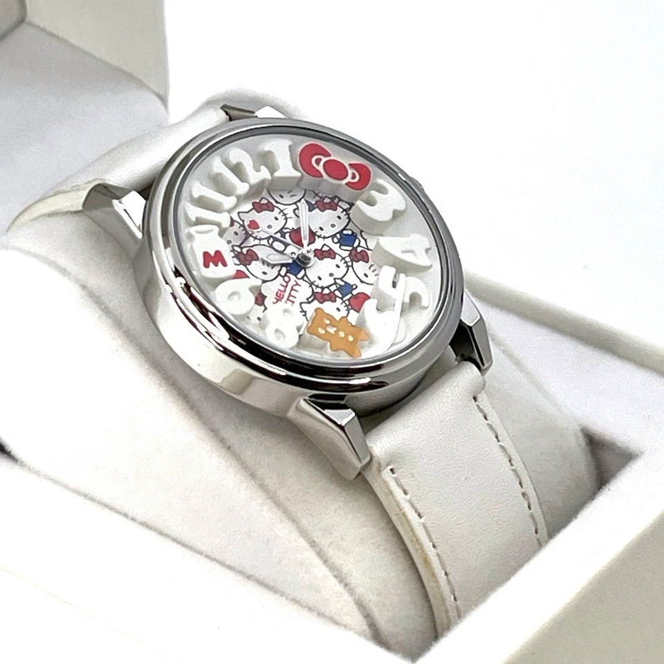 Hello Kitty 3D Watch 2015 Japan Silver Dial White Leather Band Boxed, Brand New - Image 2 of 4