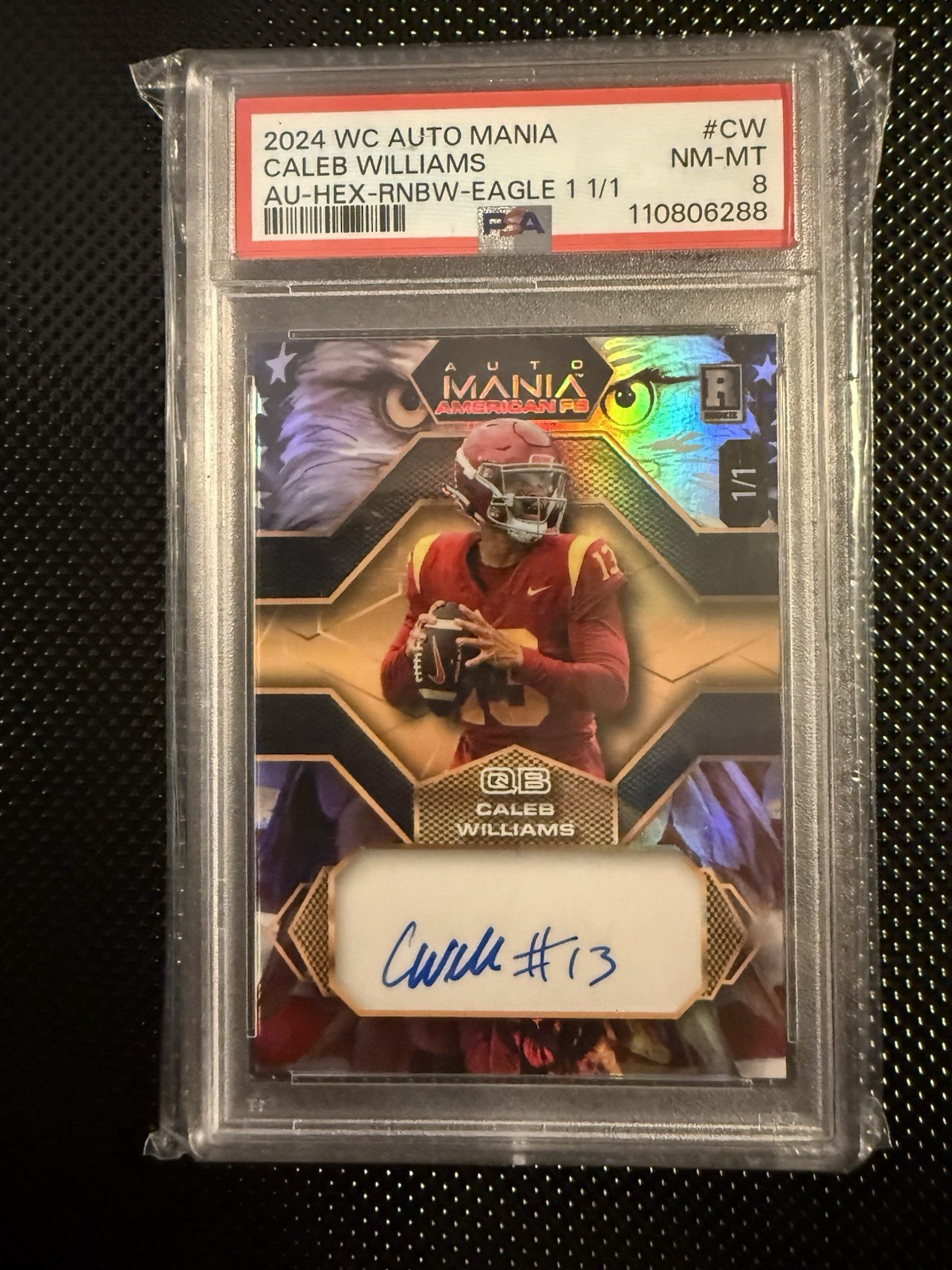 Caleb Williams Wild Card Auto Mania American Football Hobby Autographs #CW Hex-Rainbow Foil-Eagle 1 1/1