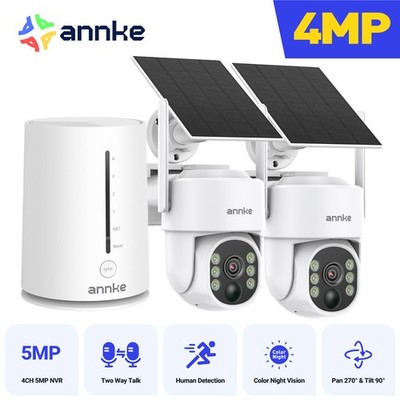 ANNKE 4MP Solar Battery Power PT Wireless Security IP Camera System 2 Way Audio