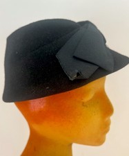 VTG Women  s HAT Felt Black Fascinator 23 NICE GrosGrain Bow