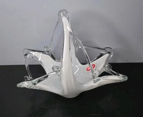 Vintage MCM Murano Italy Hand-blown Freeform Design Basket w Sticker MINT