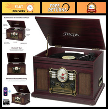 10-in-1 Bluetooth Turntable, 3-Speed Belt-Drive, Speakers, CD, Cassette, FM Radi