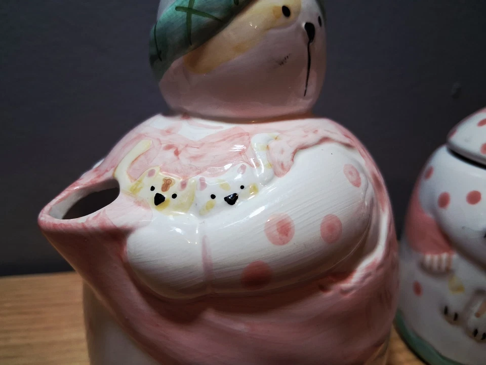 Juego de crema bote gato Linda Higgins 1992 Taiwán mamá gatitos cerámica Foto 4 de 4