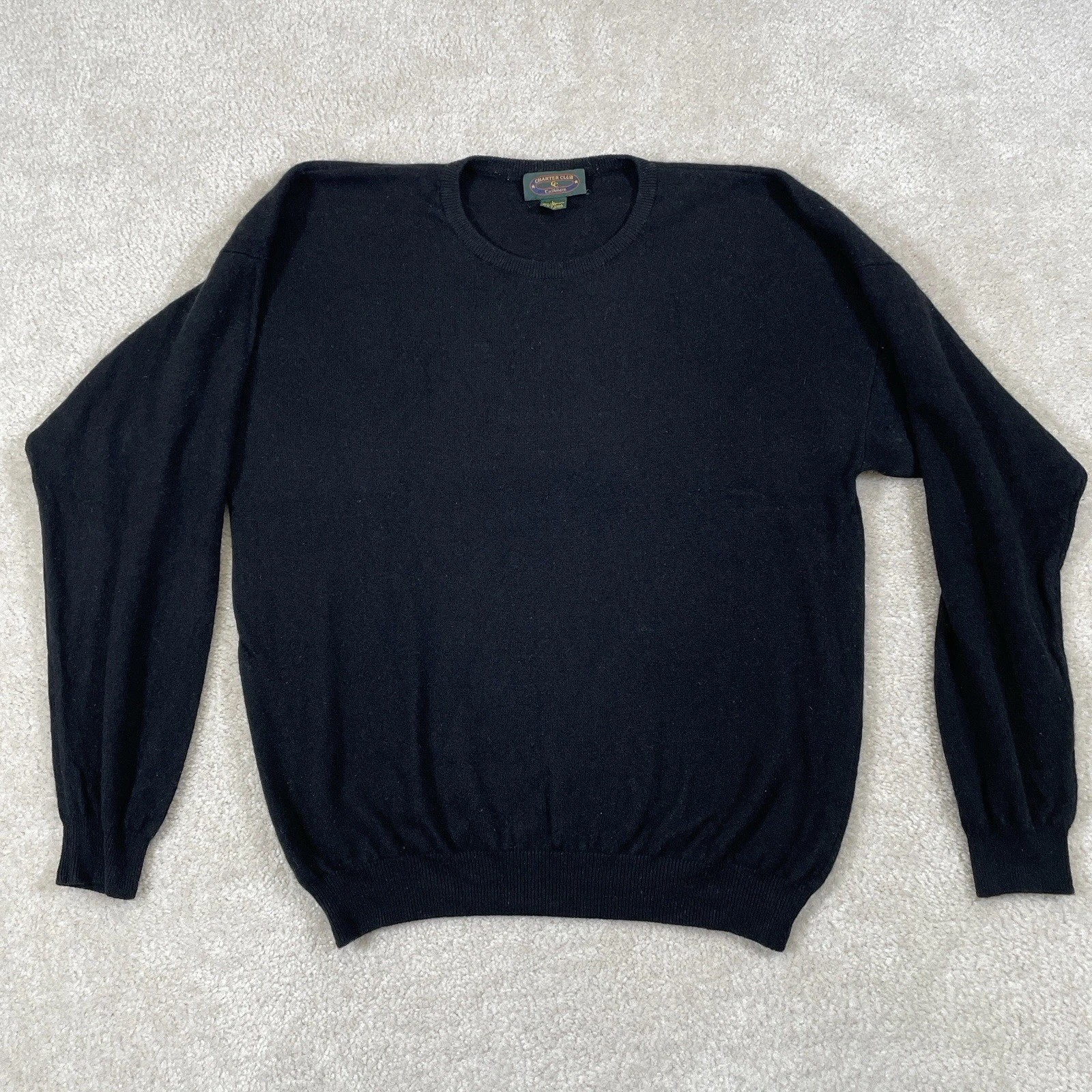 Charter Club Cashmere Sweater Womens Large Black Solid Long Sleeve Round Neck