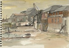 Roland Batchelor (1889-1990) Watercolour Painting Emsworth Shipyard 20th Century