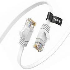 White Cat 6 Flat Ethernet Cable 15 Ft 10Gbps LAN Cable