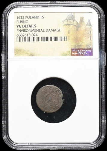 POLAND, Elbing. Gustavus Adolphus, 1632, Billon Solidus, NGC VG Details