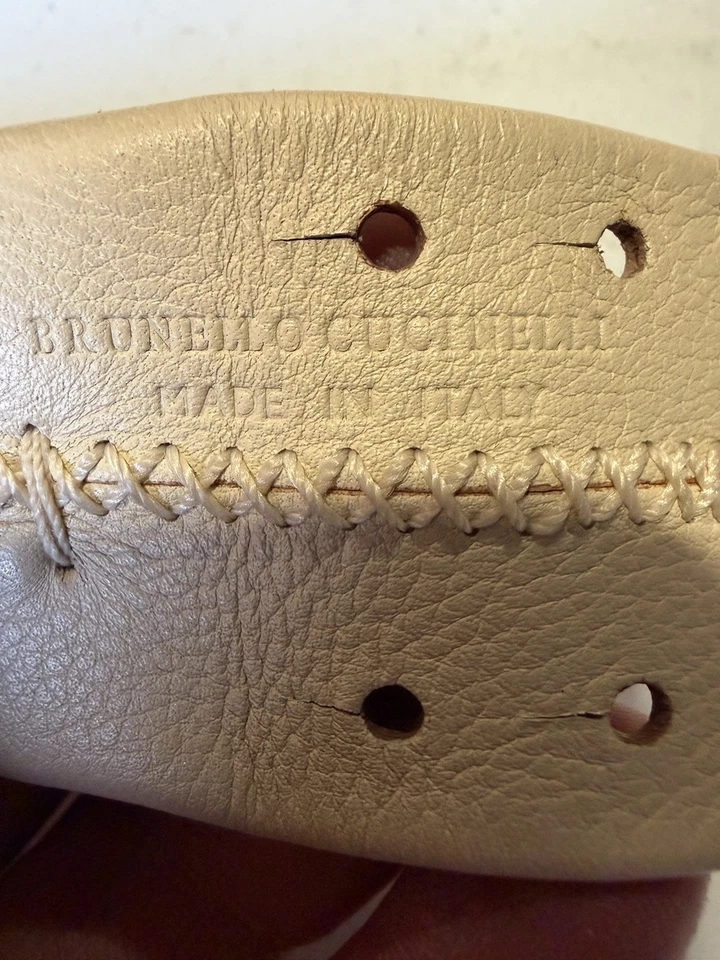 "Gargantilla de cuero Brunello Cucinelli marrón frontal beige trasero collar Italia 16""" Foto 2 de 4