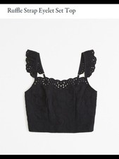 NWT Abercrombie Fitch Black Ruffle Strap Eyelet Crop Top Size Small