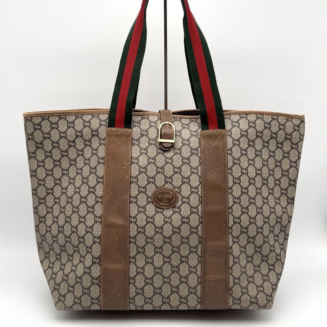GUCCI GG Sherry Line Interlocking Tote in PVC Leather Beige Brown